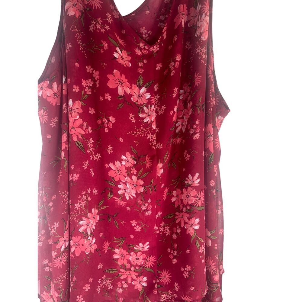 Lane Bryant Women’s Wine Floral Double Layer Chiffon Swing Tank Top - Size 30/32 - Picture 4 of 9